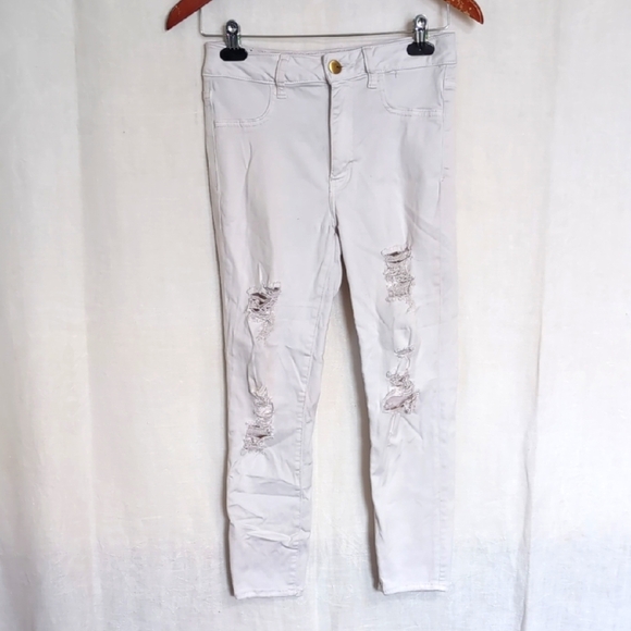 American Eagle White Distressed Hi-Rise Jegging Crop Size 8 - Picture 1 of 8